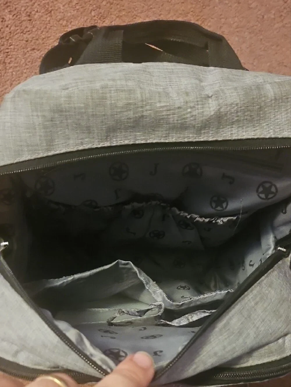 Gray Baby Backpack Diaper Bag with Black Accents